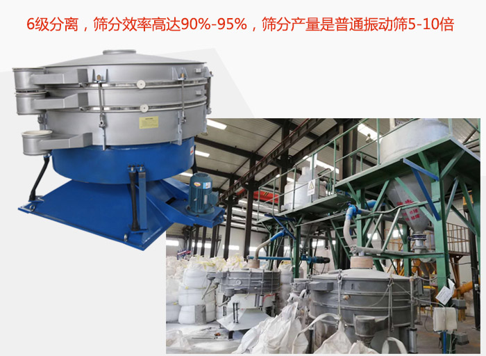 搖擺篩采用6級分離，篩分效率高達(dá)90%-95%，篩分產(chǎn)量是普通振動篩5-10倍