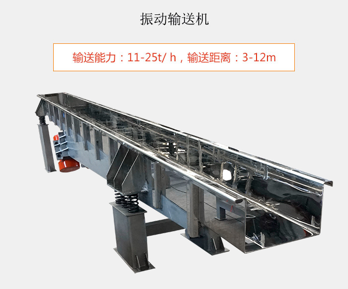 振動輸送機(jī)：輸送能力：11-25t/ h，輸送距離：3-12m