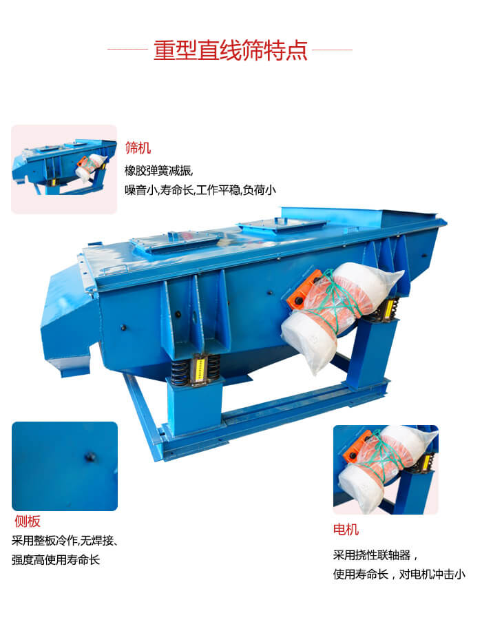 重型直線篩：篩機(jī)，側(cè)板，電機(jī)展示圖