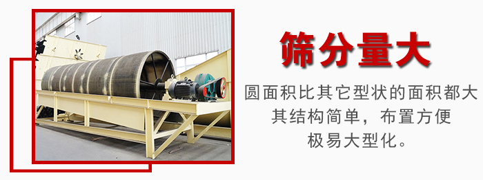 滾筒篩篩分產(chǎn)量大，產(chǎn)量可達200噸/時