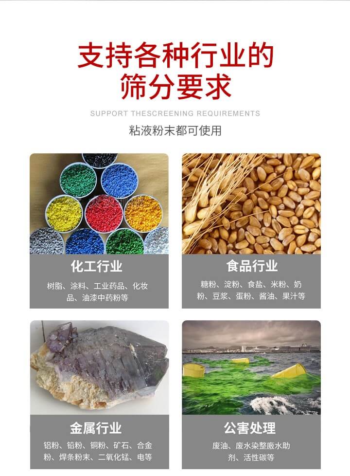 旋振篩材質(zhì)分類比較常見的有：不銹鋼，碳鋼，塑料等三種。不同材質(zhì)會有相對應的側(cè)重優(yōu)勢，所以可根據(jù)行業(yè)的性質(zhì)進行合理的選擇。