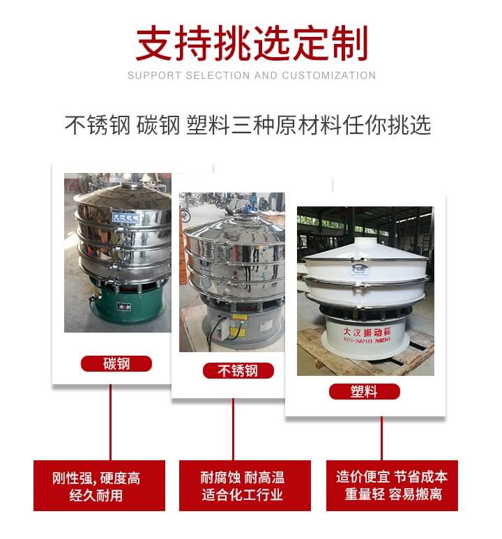 旋振篩可配置一到四層的篩網(wǎng)。旋振篩的篩分效率高，篩分精度高，篩分率高達96%。